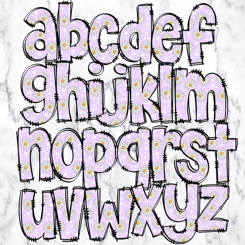 Daisy Doodle Letters Alphabet PNG Bundle, Flower Alphabet Clipart ...