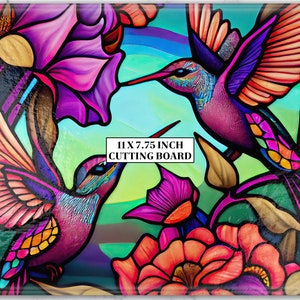 Hummingbird Stained Glass Cutting Board Sublimation Template, Chopping Board, Kitchen Decor, Faux Stained Glass, Custom Charcuterie Board
