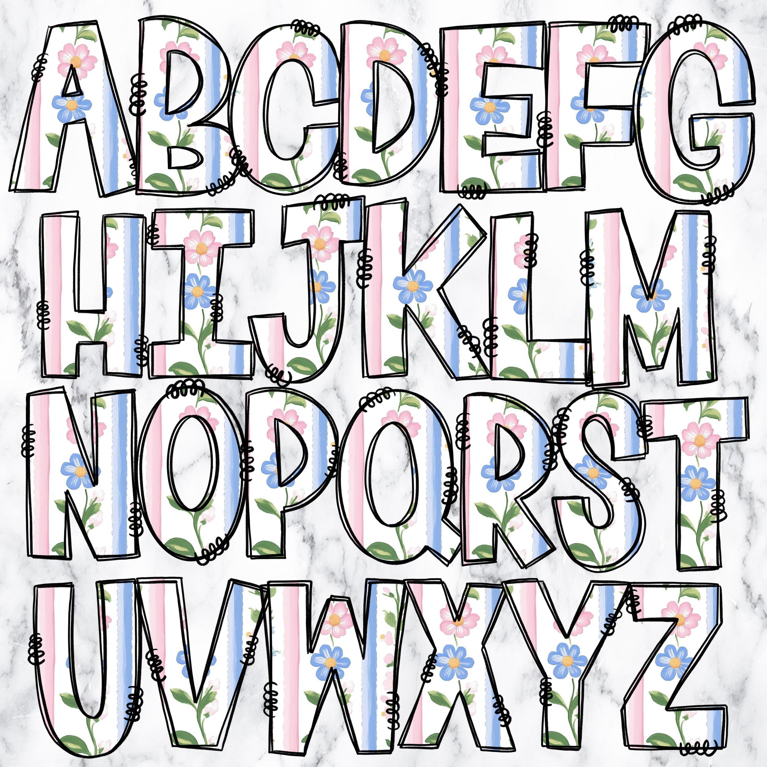 Grandmillenial Floral Letters Alphabet Alphabet Clipart Printable ...