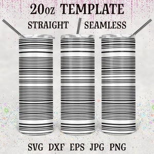 May include: Three 20oz straight stainless steel tumblers with a black and white striped design. The tumblers are seamless and have a straw in each. SVG DXF EPS JPG PNG