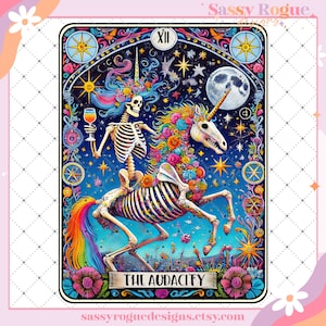 Die Kühnheit Lustige Tarot-Karte PNG, sarkastischer schwörender Skelettschädel, Snarky Witchy Tarot, trendiges Sublimationsdesign, Erwachsenen Humor Sarkasmus PNG