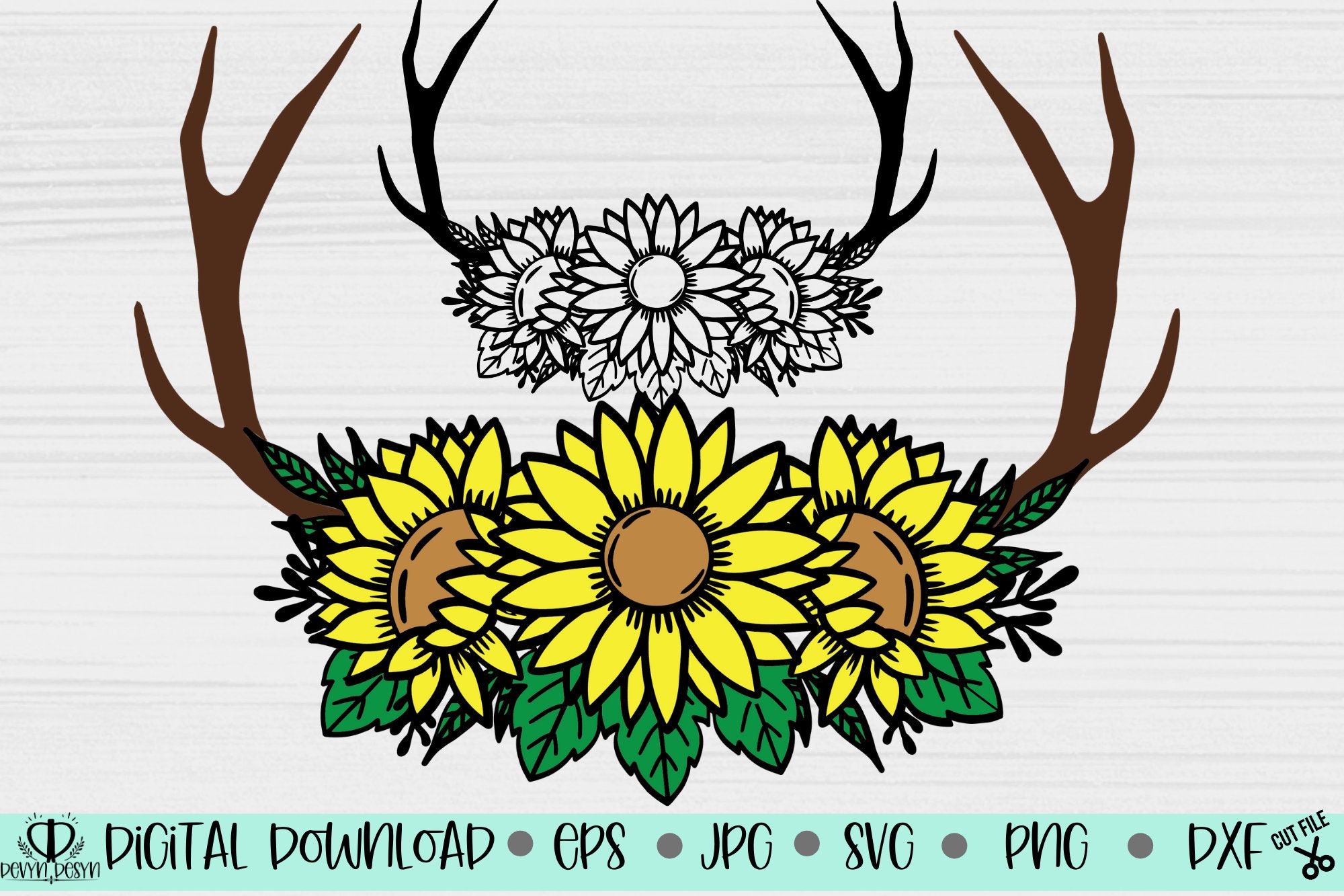 Floral Deer Antlers SVG Sunflower SVG Deer Antlers Sunflower Etsy Canada