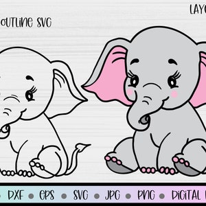 Elefante svg, Elefante en capas svg, Elefante rosa Clipart, Diseño de sublimación de baby shower de elefante, archivos svg para Cricut, cameo de silueta