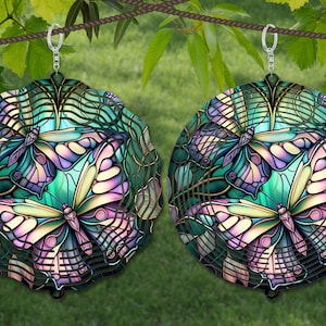 Butterfly Wind Spinner Stained Glass Sublimation Design Template, Wind Spinner SVG, 10 inch Round Sublimation, Round Hanging Spinners png,