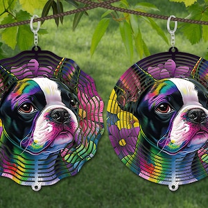 Boston Terrier Wind Spinner Sublimation, Dog Wind Spinner SVG, 10 inch Round Door Hanger, Coaster Design, Suncatcher PNG, wreath sign PNG