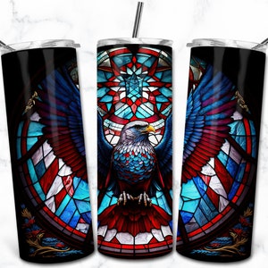 Patriotic Stained Glass 20oz Skinny Tumbler Sublimation Design Template, Digital Download Straight Tumbler Wrap PNG, Stained Glass PNG