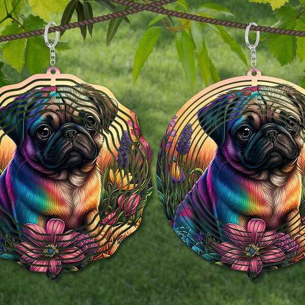 Pug Wind Spinner Sublimation, Dog Wind Spinner SVG, 10 inch Round Door Hanger, Coaster Design, Suncatcher PNG, wreath sign PNG