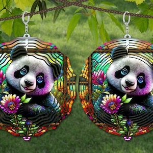Modelo de design de sublimação de vitral Panda Wind Spinner, Wind Spinner SVG, sublimação redonda de 10 polegadas, giradores suspensos redondos png,