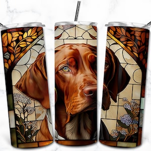 Vizsla vitrail 20 oz gobelet maigre Sublimation modèle de conception, téléchargement numérique, vitrail chien PNG, emballage pour les amoureux des animaux de compagnie