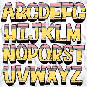 Blyertspenna Doodle Letters Alphabet PNG Bundle, Alfabet Clipart, Handritad Doodle för Lärare, Populära Sublimation Alpha Set Designs PNG bild 2