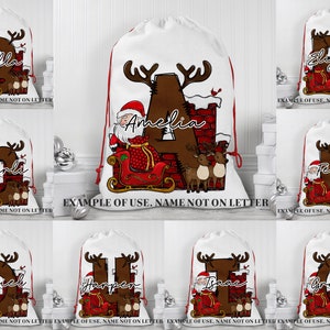 Carta de Navidad personalizada Santa Sack Doodle Cartas, Santa Stocking Cartas personalizadas para niños, Santa Sublimación Tote Navidad Doodle Alfabeto