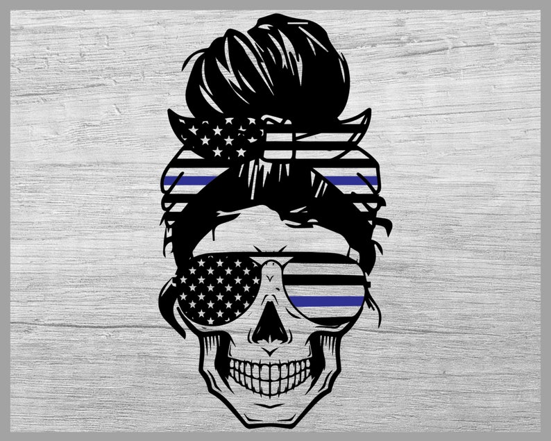 Download Back The Blue American Flag Skull svg Police mom skull svg ...