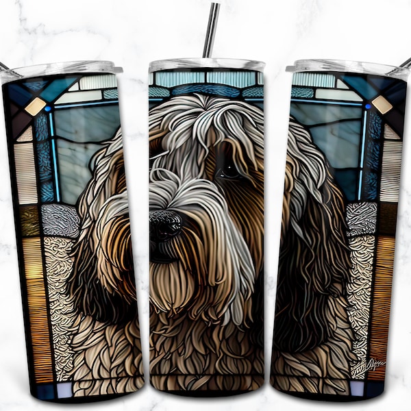 Otterhound Stained Glass 20oz Skinny Tumbler Sublimation Design Template, Digital Download, Stained Glass Dog PNG, Pet Lovers Wrap