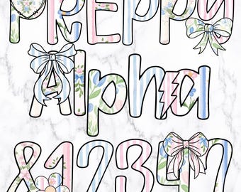Grandmillenial Floral Letters Alphabet Alphabet Clipart Printable Alphabet Hand Drawn Doodle Bubble Letters Digital Alphabet Junk Journal