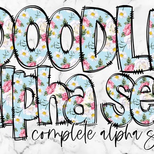 Pacote de letras do alfabeto floral PNG, clipart do alfabeto, doodle floral desenhado à mão, conjuntos alfa de sublimação PNG