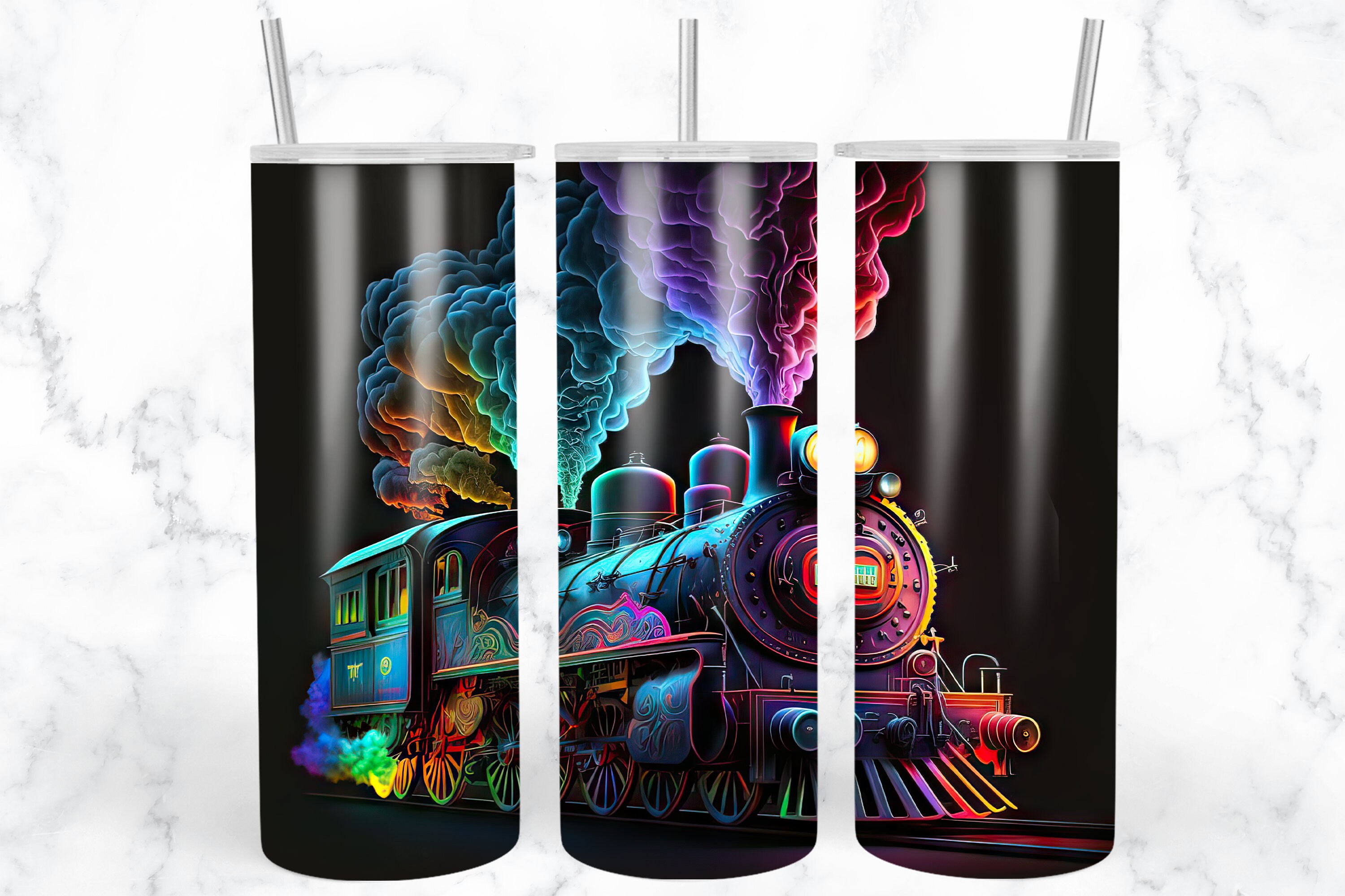 Neon Train 20oz Skinny Tumbler Sublimation Design Template, Alcohol Ink ...