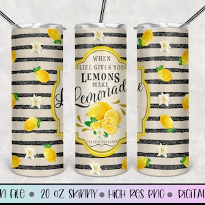 Verres minces 50 l limonade, motifs sublimation, gobelet citron 20 oz, gobelet avec étiquette de boisson, quand la vie vous donne des citrons, faites de la limonade
