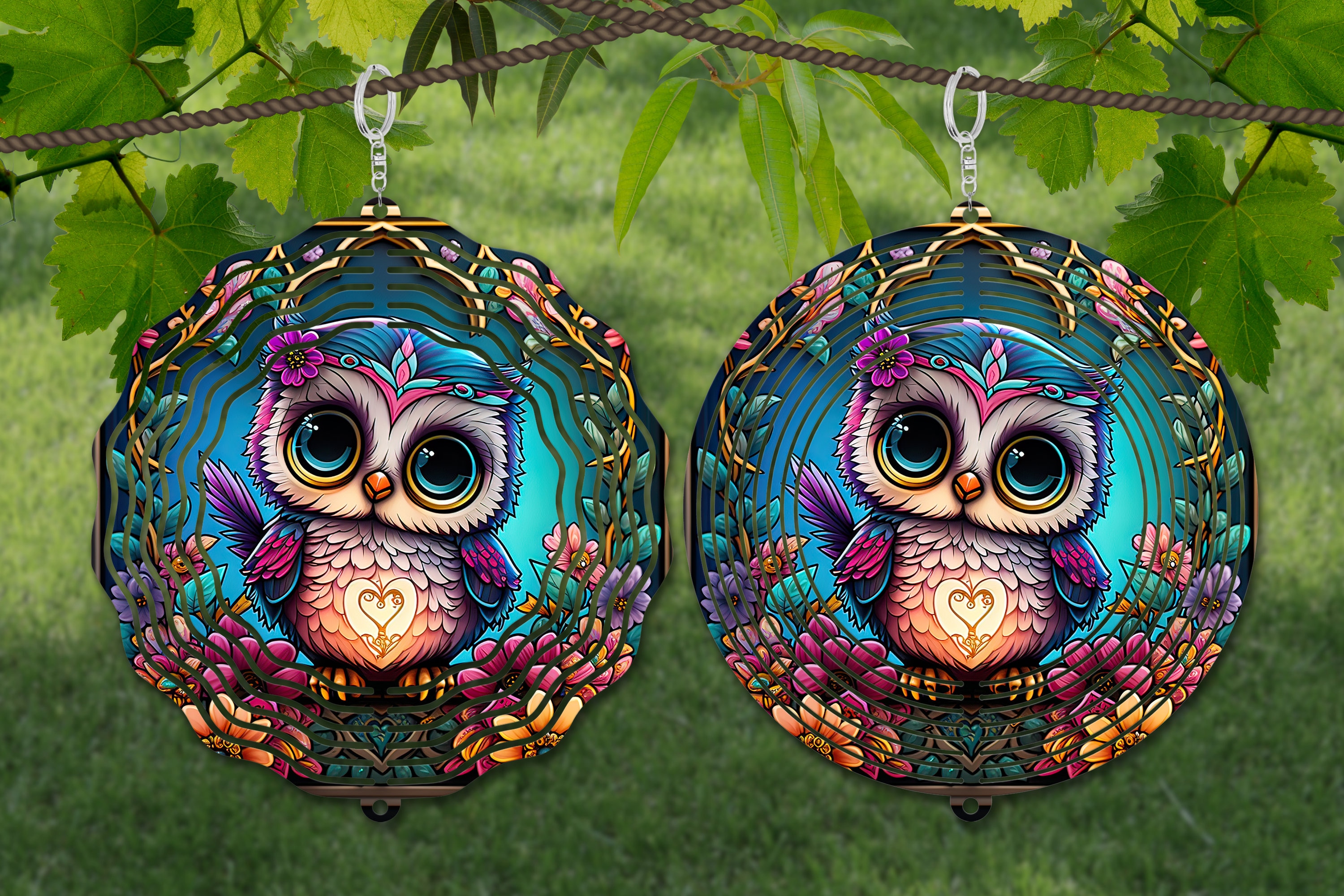 Owl Wind Spinner Watercolor Sublimation Design Template, Wind Spinner SVG, 10 inch Round Sublimation