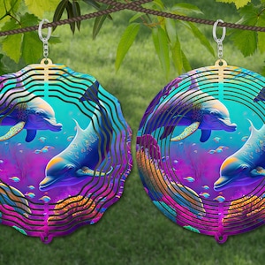 Modèle de conception de sublimation aquarelle dauphin, hélice à vent SVG, sublimation ronde de 10 pouces, hélices suspendues rondes png,
