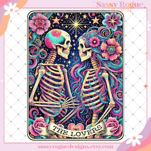 The Lovers Funny Tarot Card PNG, Sarcastic Sweary Skeleton Skull, Snarky Witchy Tarot, Trendy PNG Design, Adult Humor Sarcasm PNG
