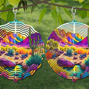 Modèle de conception de sublimation aquarelle de spinner à vent de cactus, girouette SVG, sublimation ronde de 10 pouces, essoreuses suspendues rondes png,