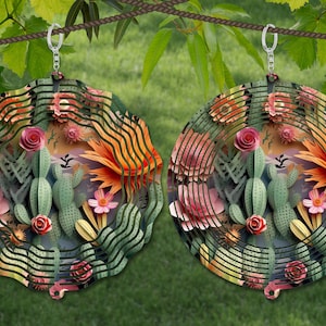 Cactus Wind Spinner Paper Quill Sublimation Design Template, 3D Wind Spinner SVG, 10 pouces Round Sublimation, Round Hanging Spinners png,