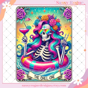 Carta de tarô engraçada The Chill One PNG, crânio de esqueleto juramento sarcástico, tarô de bruxa sarcástica, design moderno de sublimação, sarcasmo de humor adulto png