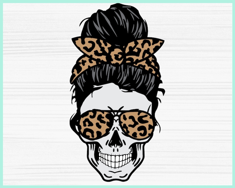 Leopard Mom life Skull svg Messy bun skull svg Mom life SVG | Etsy