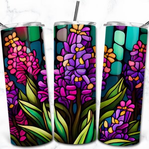 Hyacinth Stained Glass 20oz Skinny Tumbler Sublimation Design Template, Digital Download, Flower Stained Glass, Floral Nature Tumbler