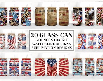 Patriotic 16oz Glass Can Tumbler Sublimation Design Bundle, Glass Can Wrap png, Libbey Can Template, 16oz Libbey Wrap PNG.