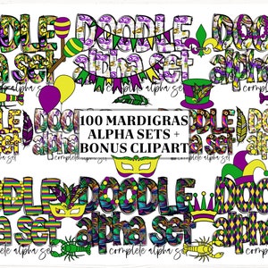 Mardi Gras Doodle Buchstaben mit Clip Art PNG, Mardi Gras Doodle Alphabet, Mardi Gras Alphabet PNG, Clipart Buchstaben, Machen Sie Ihren eigenen Namen