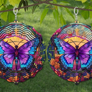 Butterfly Wind Spinner Stained Glass Sublimation Design Template, Wind Spinner SVG, 10 inch Round Sublimation, Round Hanging Spinners png,