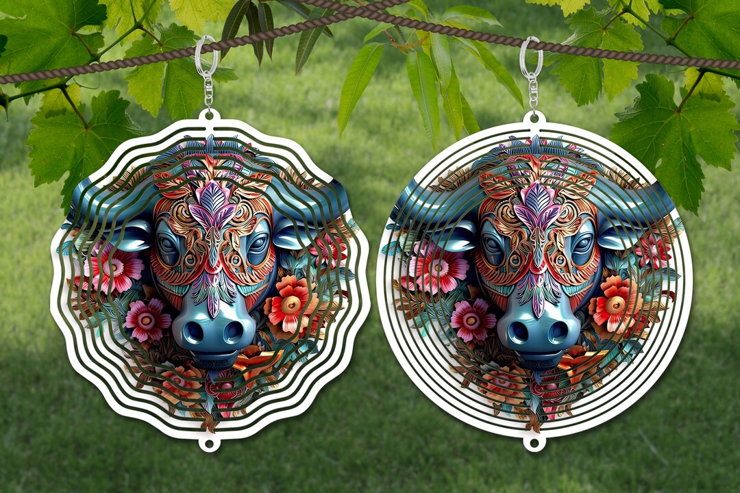 Buffalo 3D Metal Wind Spinner Sublimation Design Template, 3D Wind Spinner SVG, 10 Inch Round