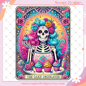 Karta Tarota Dekoratora Ciasta Zabawna PNG, Sarkastyczna Przeklinająca Czaszka Szkieletu, Sarkastyczna Czarownica Tarot, Modny Projekt PNG, Dorosły Humor Sarkazm PNG