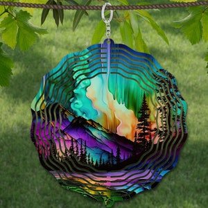 Northern Lights Wind Spinner Watercolor Sublimation Design Template, Wind Spinner SVG, 10 inch Round Sublimation, Round Hanging Spinners png