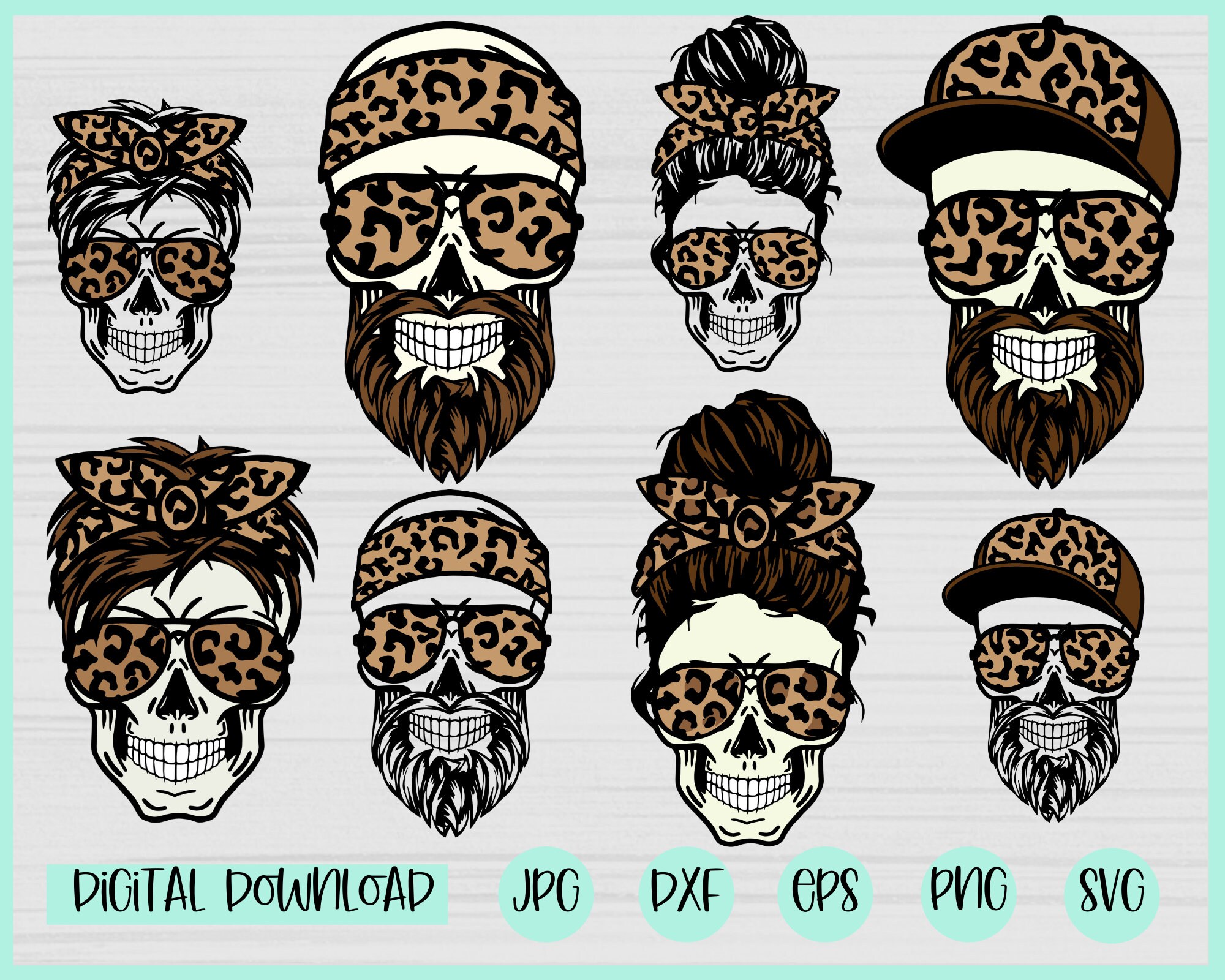 Download Leopard Mom life Skull svg Bundle Messy bun skull svg Mom | Etsy
