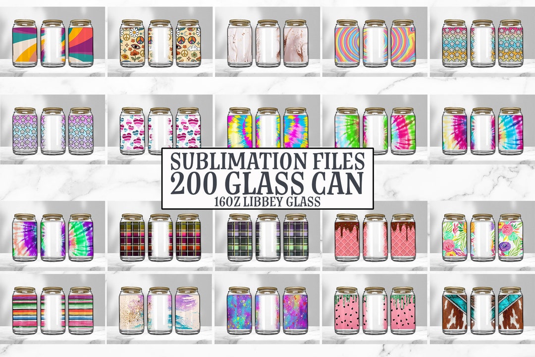 16oz Glass Can Tumbler Sublimation Design Bundle, Glass Can Wrap Png ...