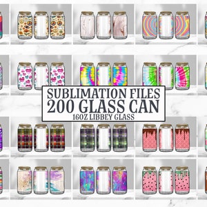 16oz Glass Can Tumbler Sublimation Design Bundle, Glass Can Wrap png, Libbey Can Template, 16oz Libbey Wrap PNG.