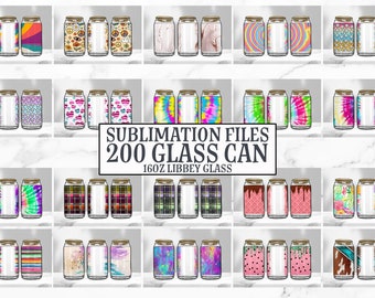 16oz Glass Can Tumbler Sublimation Design Bundle, Glass Can Wrap png, Libbey Can Template, 16oz Libbey Wrap PNG.