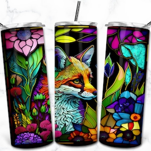 Fox Stained Glass 20oz Skinny Tumbler Sublimation Design Template, Digital Download Straight Tumbler Wrap PNG, Stained Glass PNG
