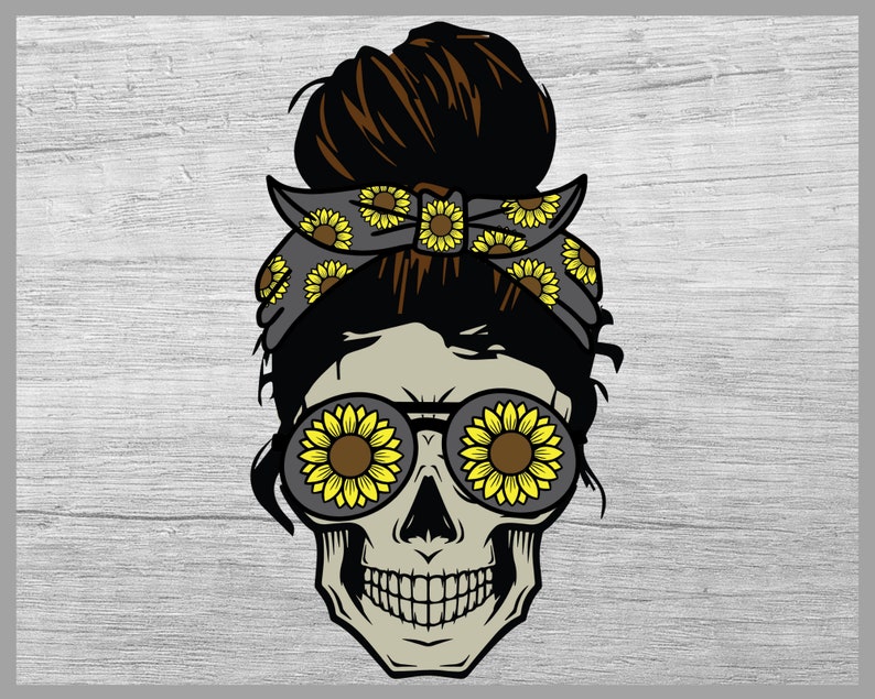 Download Sunflower Mom life Skull svg Messy bun skull svg Sunflower ...