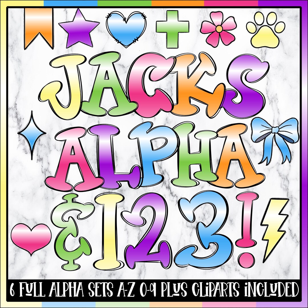 Ombre Doodle Letters Alphabet PNG Bundle, Gradient Alphabet Clipart ...