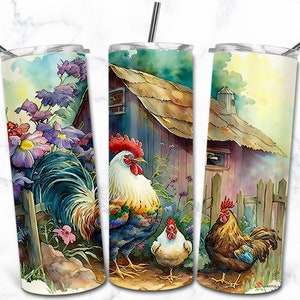 Coq poulets 20oz Skinny Tumbler Sublimation Design Templates, Digital Download Straight Tumbler Wrap PNG, Nature Animal Tumbler
