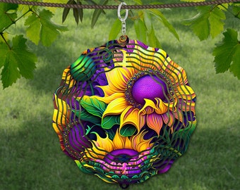 Sunflower Wind Spinner Watercolor Sublimation Design Template, Wind Spinner SVG, 10 inch Round Sublimation, Round Hanging Spinners png,