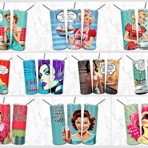 10 sarcastische retro pop-art 20oz magere beker sublimatie ontwerp BUNDEL, digitale download rechte beker wrap PNG, beker sarcasme