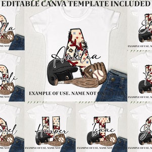Letras decorativas editáveis do doodle do basebol, faça sua própria placa de nome, letras personalizadas das crianças, tote ocidental da sublimação do basebol