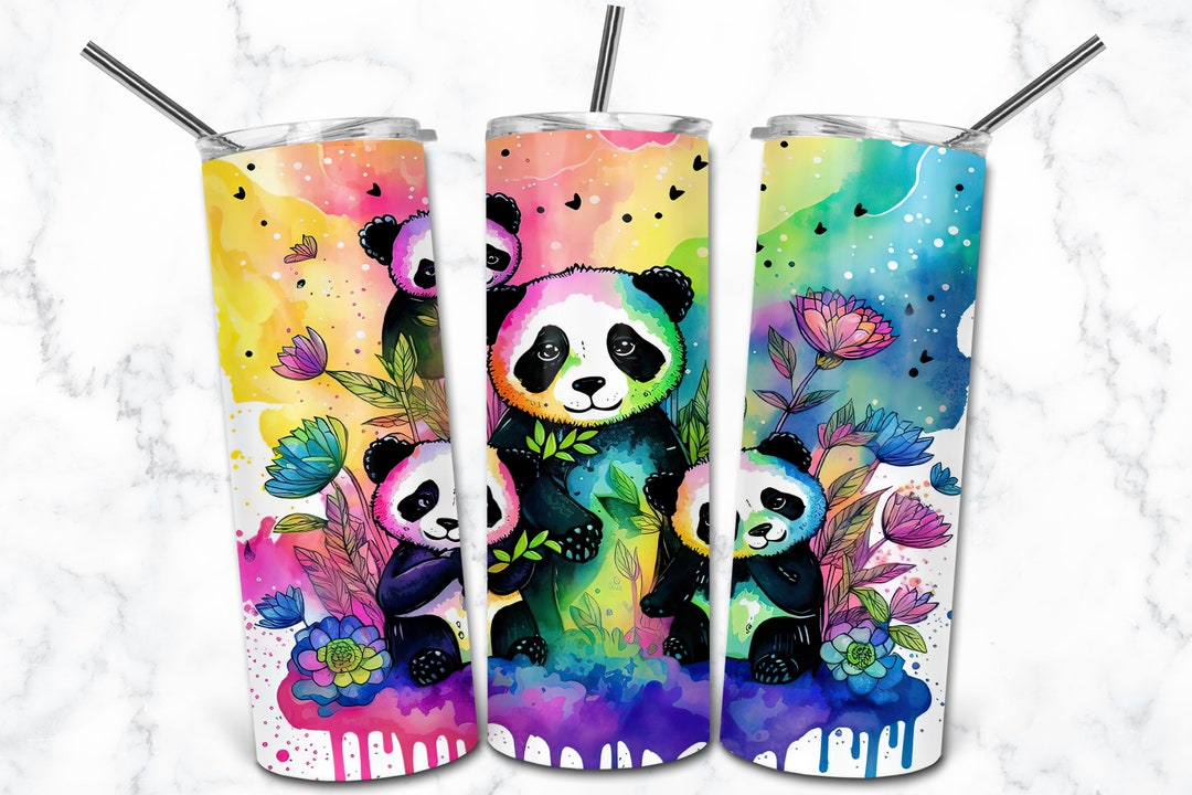 Panda Watercolor 20oz Skinny Tumbler Sublimation Design Templates ...