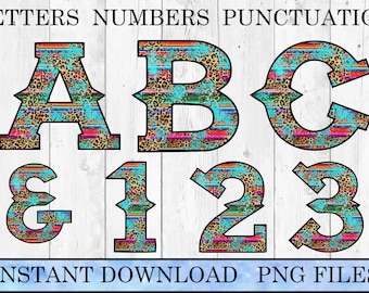 Western Letters and Numbers, Letters & Numbers PNG, Western Alphabet set, Pattern Letters, Alphabet Art for Sublimation
