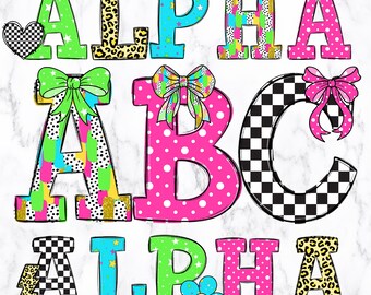Bright Preppy Letters Alphabet PNG Alphabet Clipart Printable Alphabet Hand Drawn Doodle Bubble Letters Digital Alphabet Junk Journal Alpha