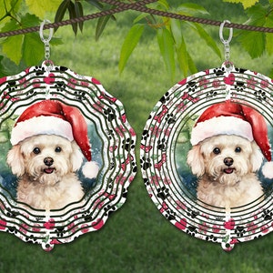 Bichon Frise Spinner Aquarelle Sublimation Design Template, Wind Spinner SVG, 10 pouces Round Sublimation, Round Hanging Spinners